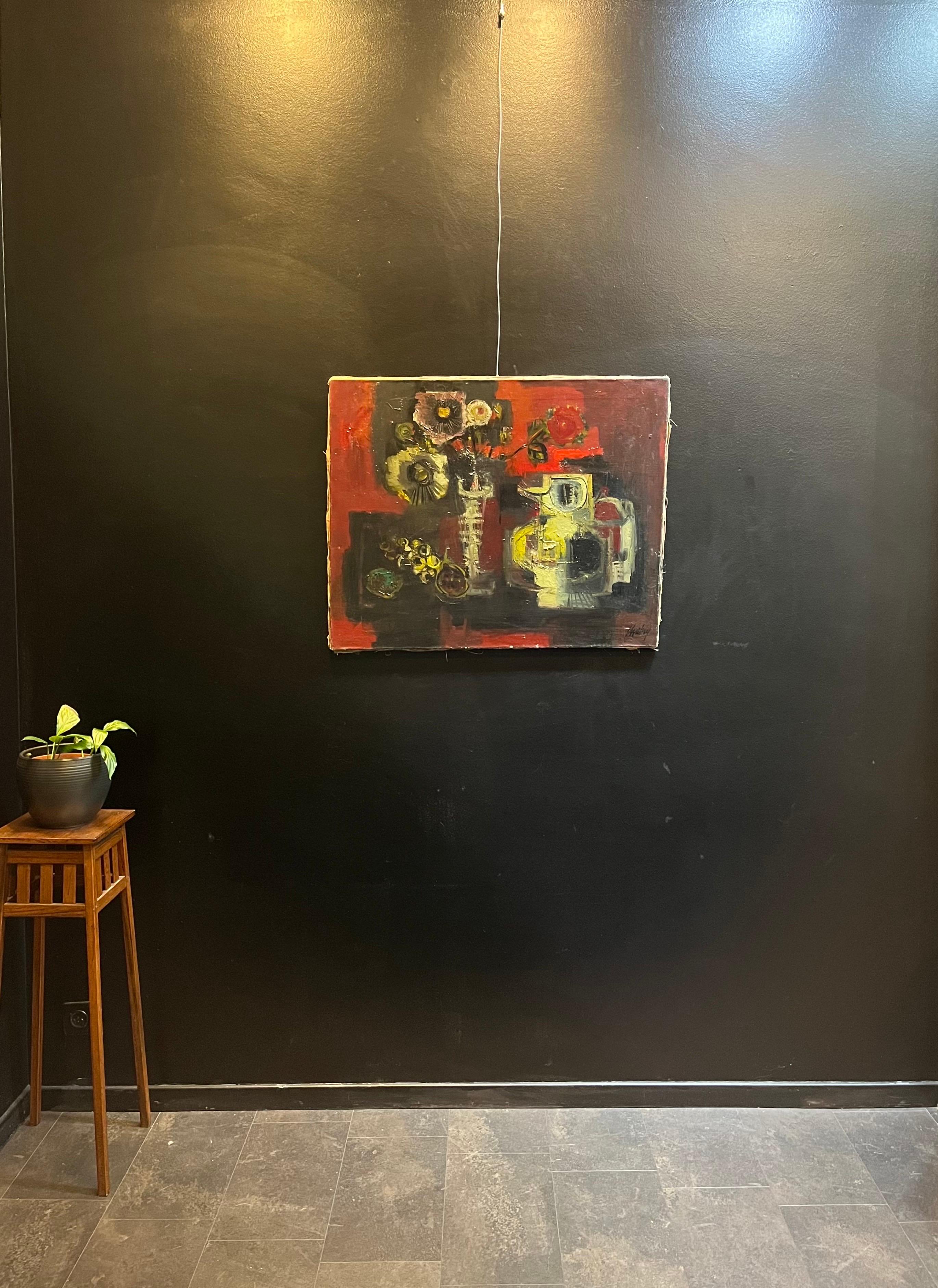 Bodegón rojo de Frank Chabry - Óleo sobre lienzo 66x81 cm en venta 7