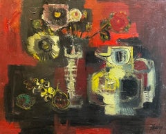 Nature morte rouge de Frank Chabry - Huile sur toile 66x81 cm