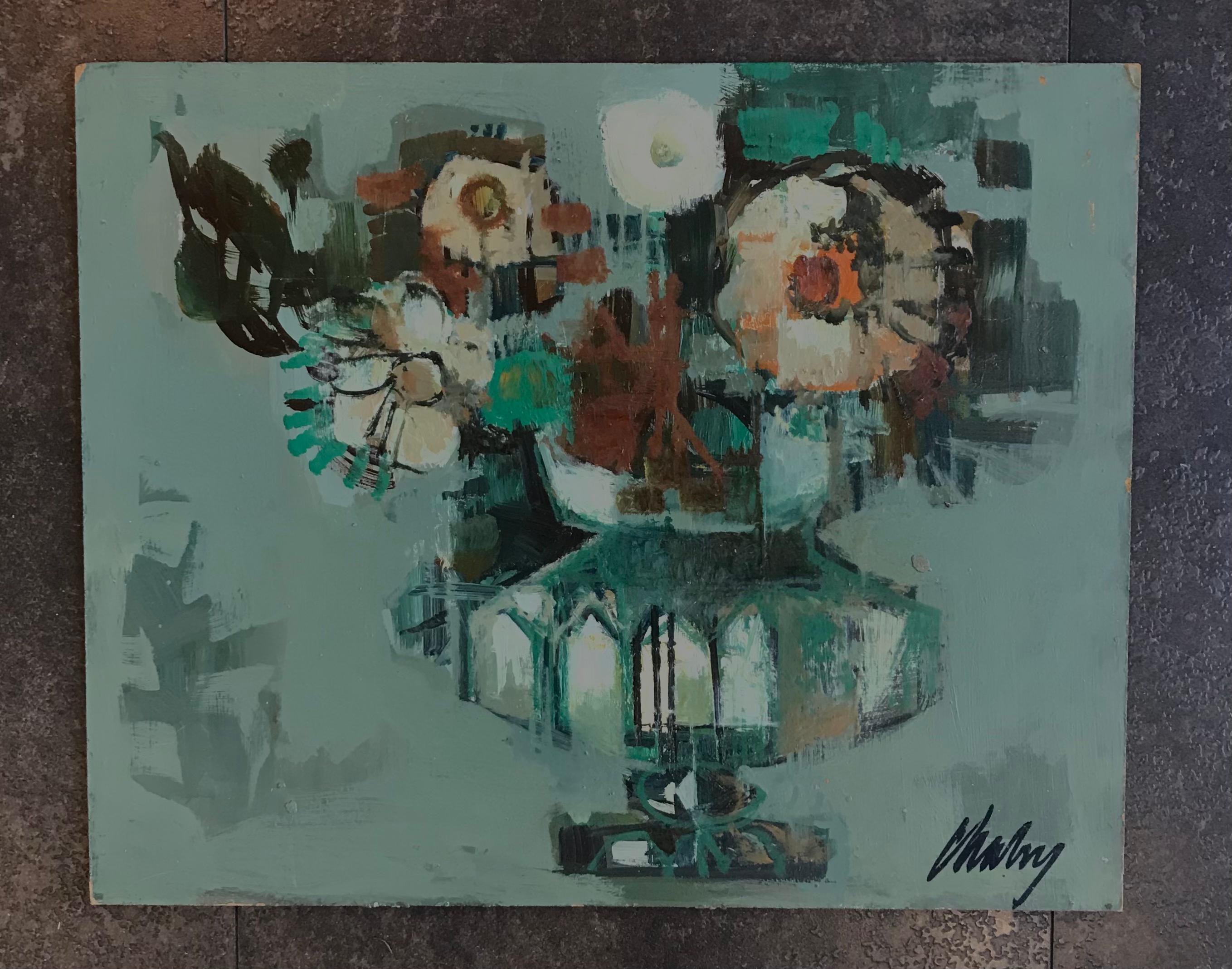 Still-life by Frank Chabry - Oil on cardboard For Sale 1