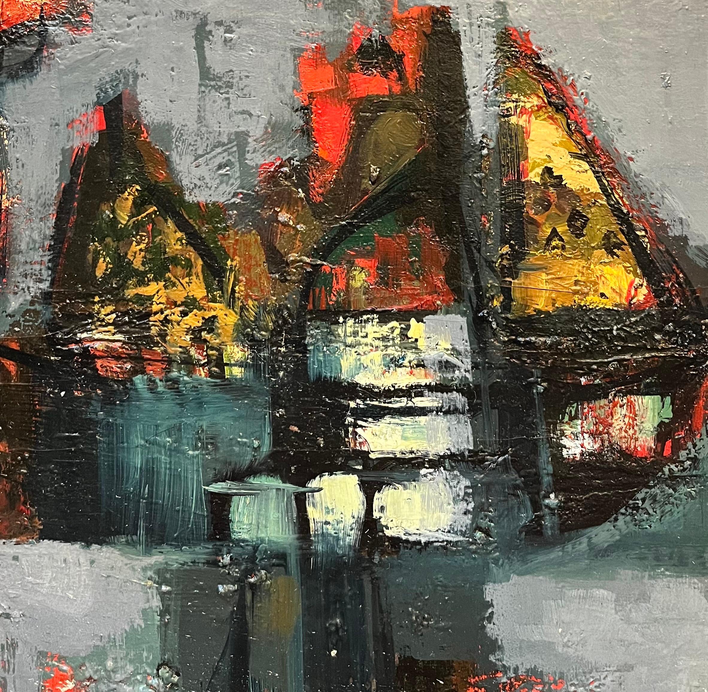 Bodegón con flores rojas de Frank Chabry - Óleo sobre lienzo 65x54 cm en venta 5