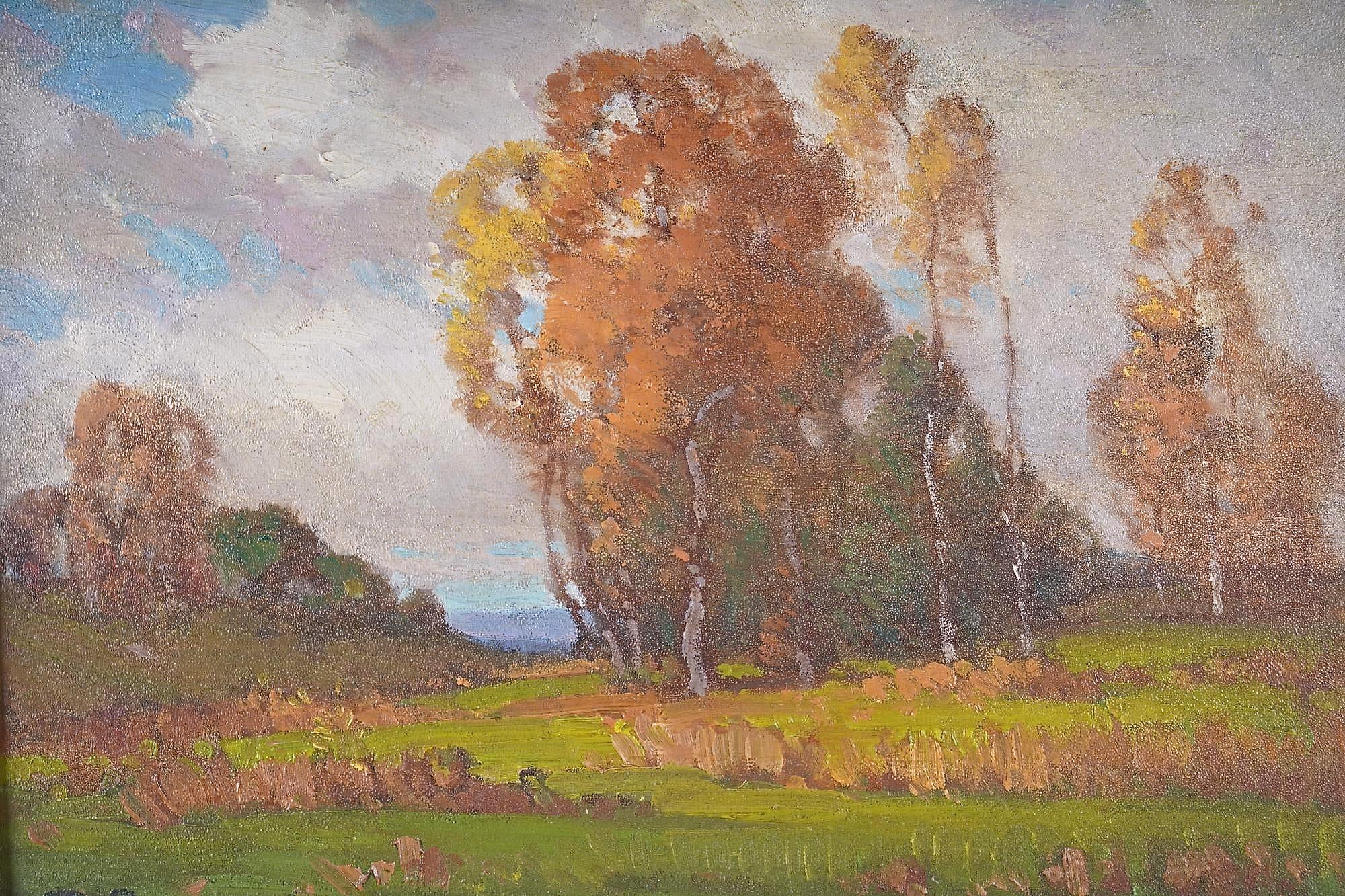 Landscape With Birch Trees - Brown Landscape Painting by Frank Charles Peyraud