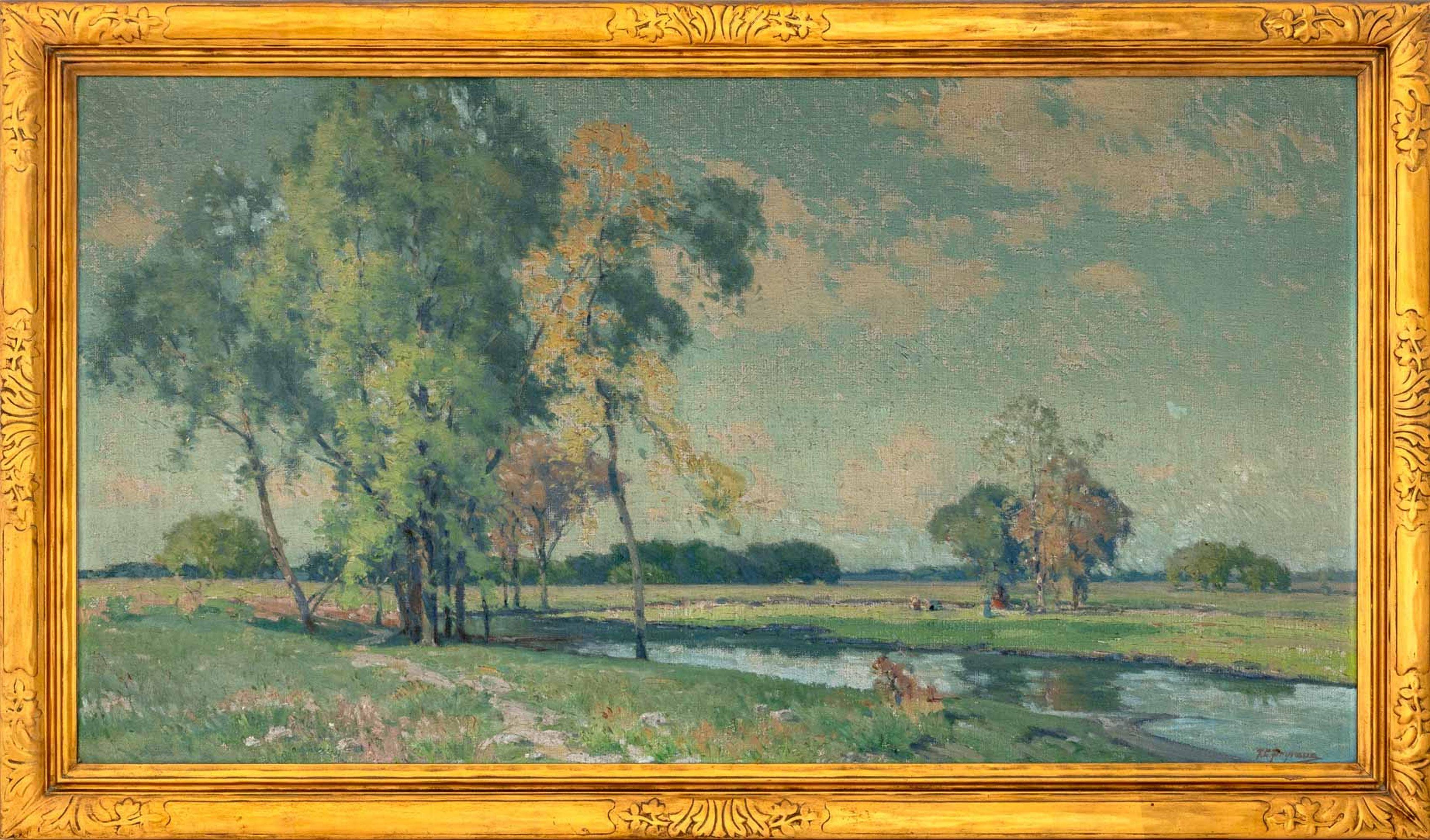 Riverside View, Post-Impressionist Oil on Canvas, Early 20th Century
