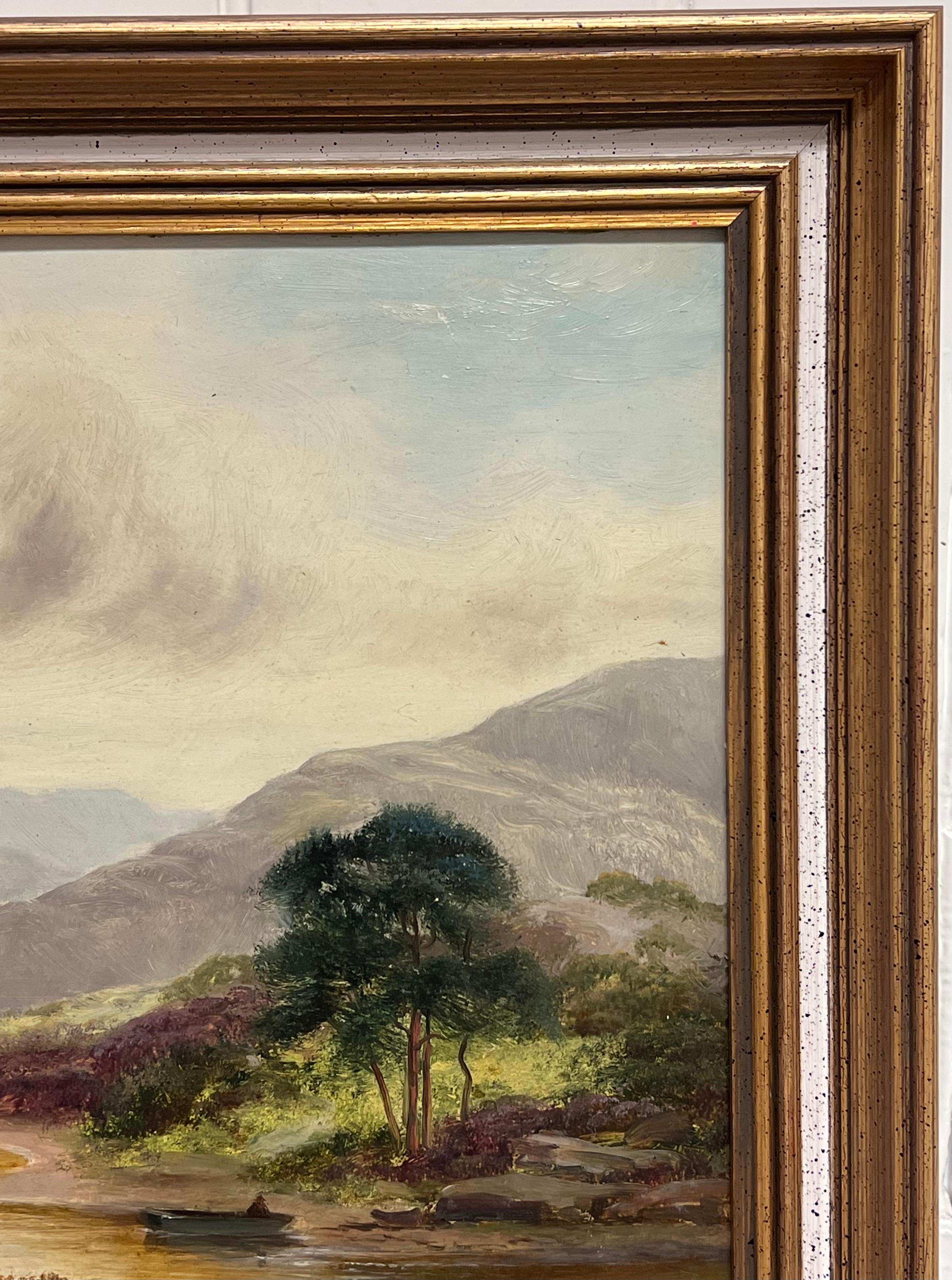 Antique British Pintura al óleo firmada Paisaje pastoral de las tierras altas Ovejas pastando en venta 1