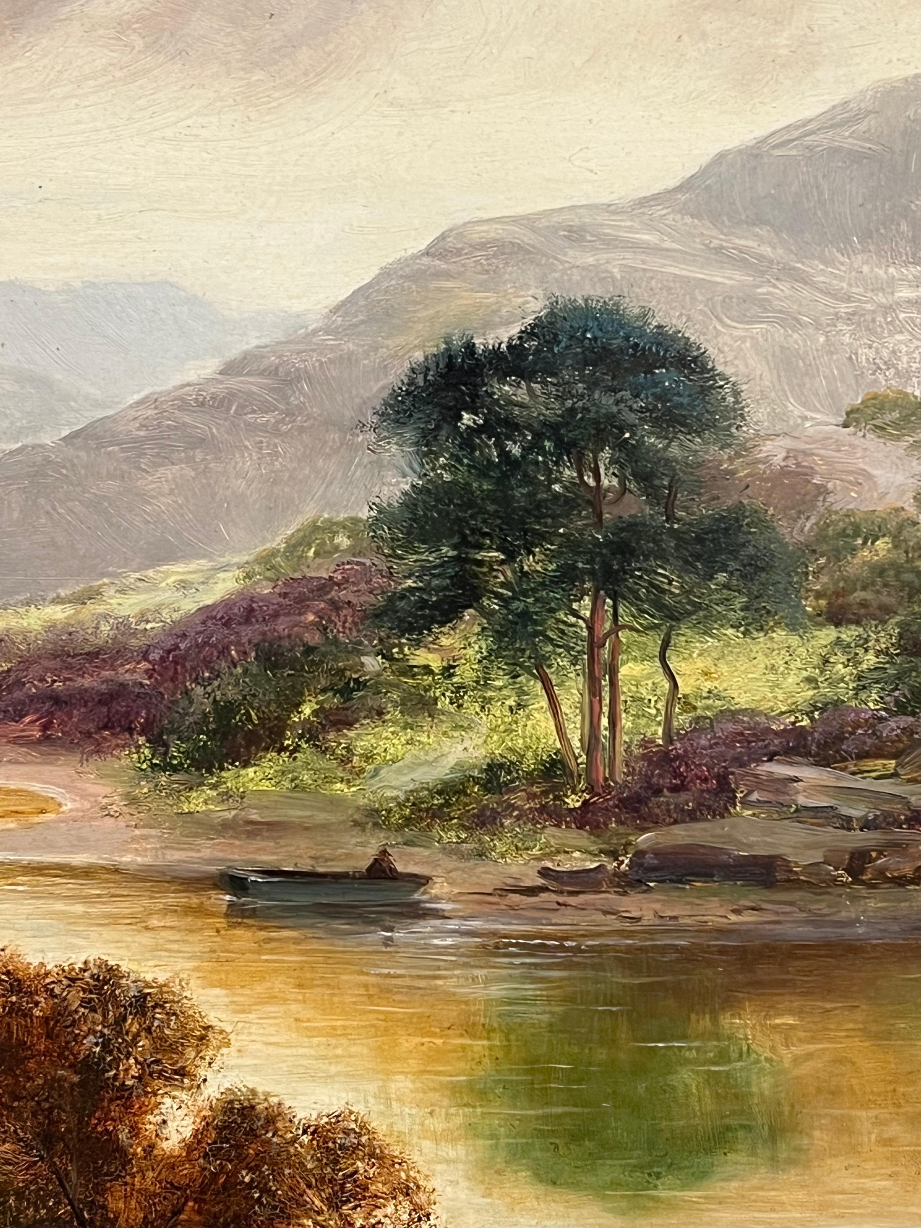 Antique British Pintura al óleo firmada Paisaje pastoral de las tierras altas Ovejas pastando en venta 2