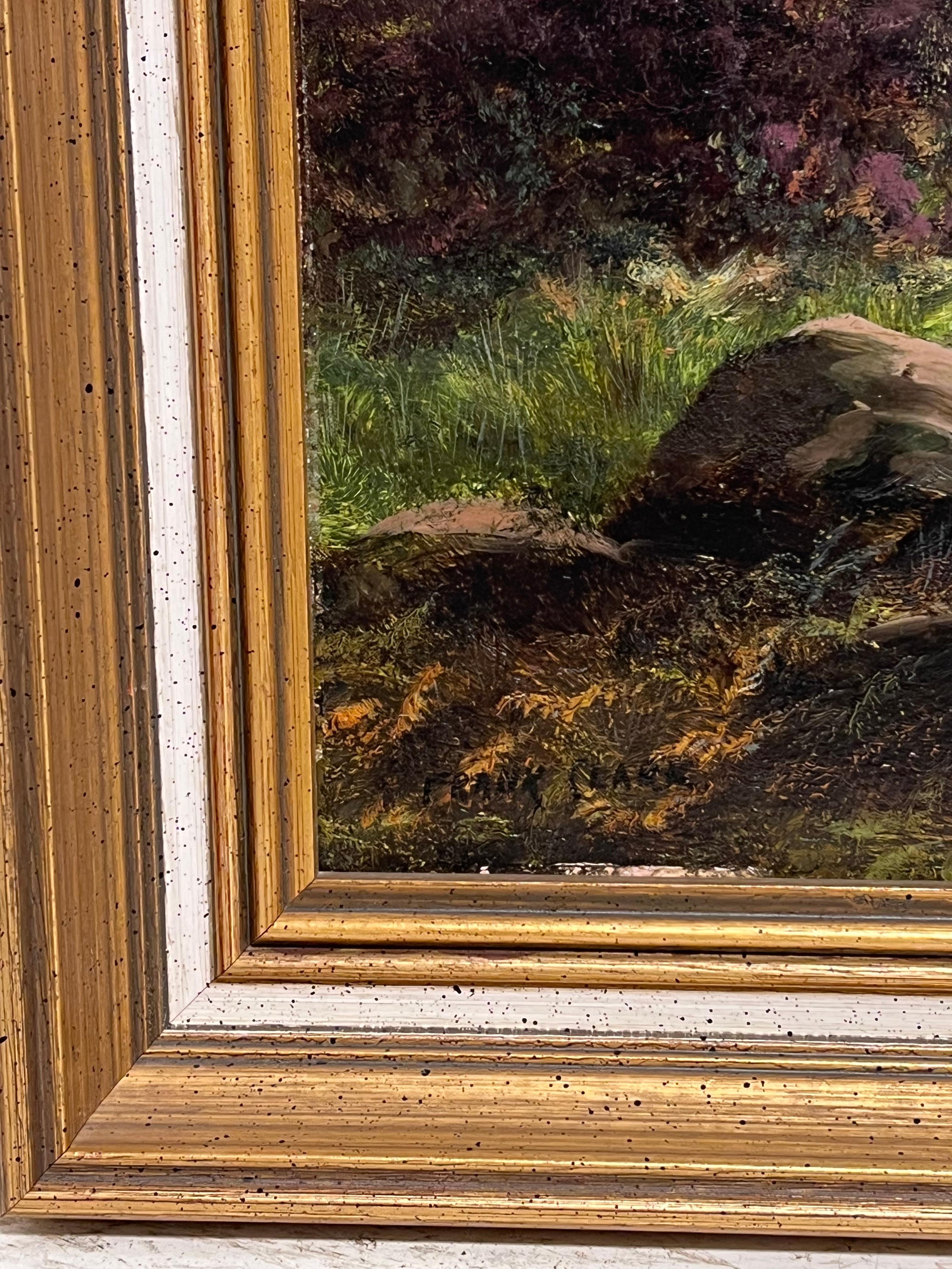 Antique British Pintura al óleo firmada Paisaje pastoral de las tierras altas Ovejas pastando en venta 3