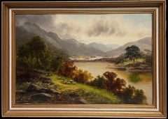 Antique British Signed Oil Painting Pastoral Highland Landscape Sheep Grazing