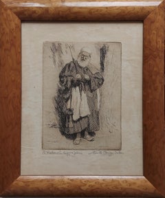 Antique Kashmiri Man India Ltd Edition Etching Calcutta c1920 Travel Listed Anglo Indian