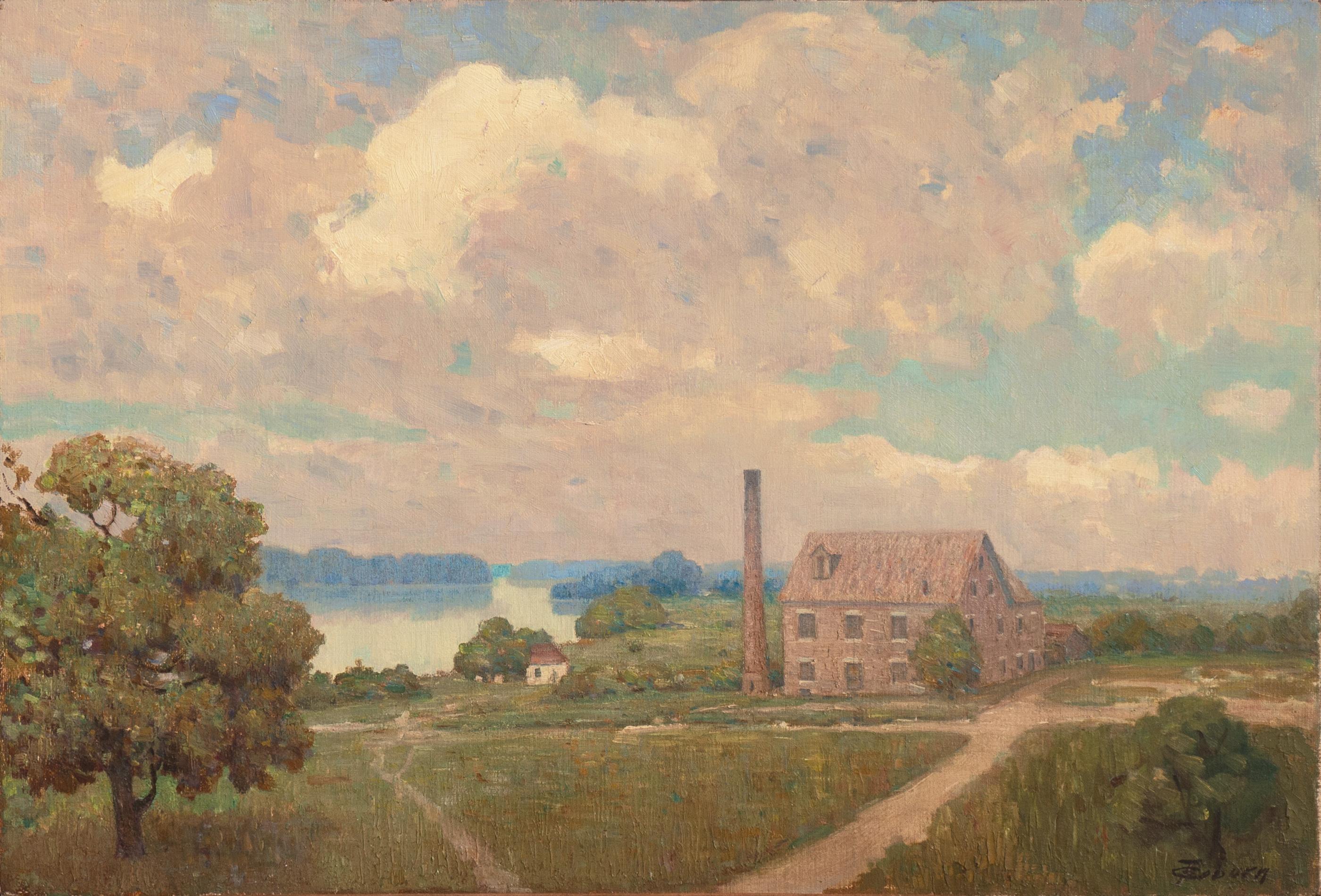 Landscape Painting di Frank Coburn - Vecchia fornace di mattoni, Henry, Illinois", impressionista, Bower, Laguna Beach, PAI, AIC