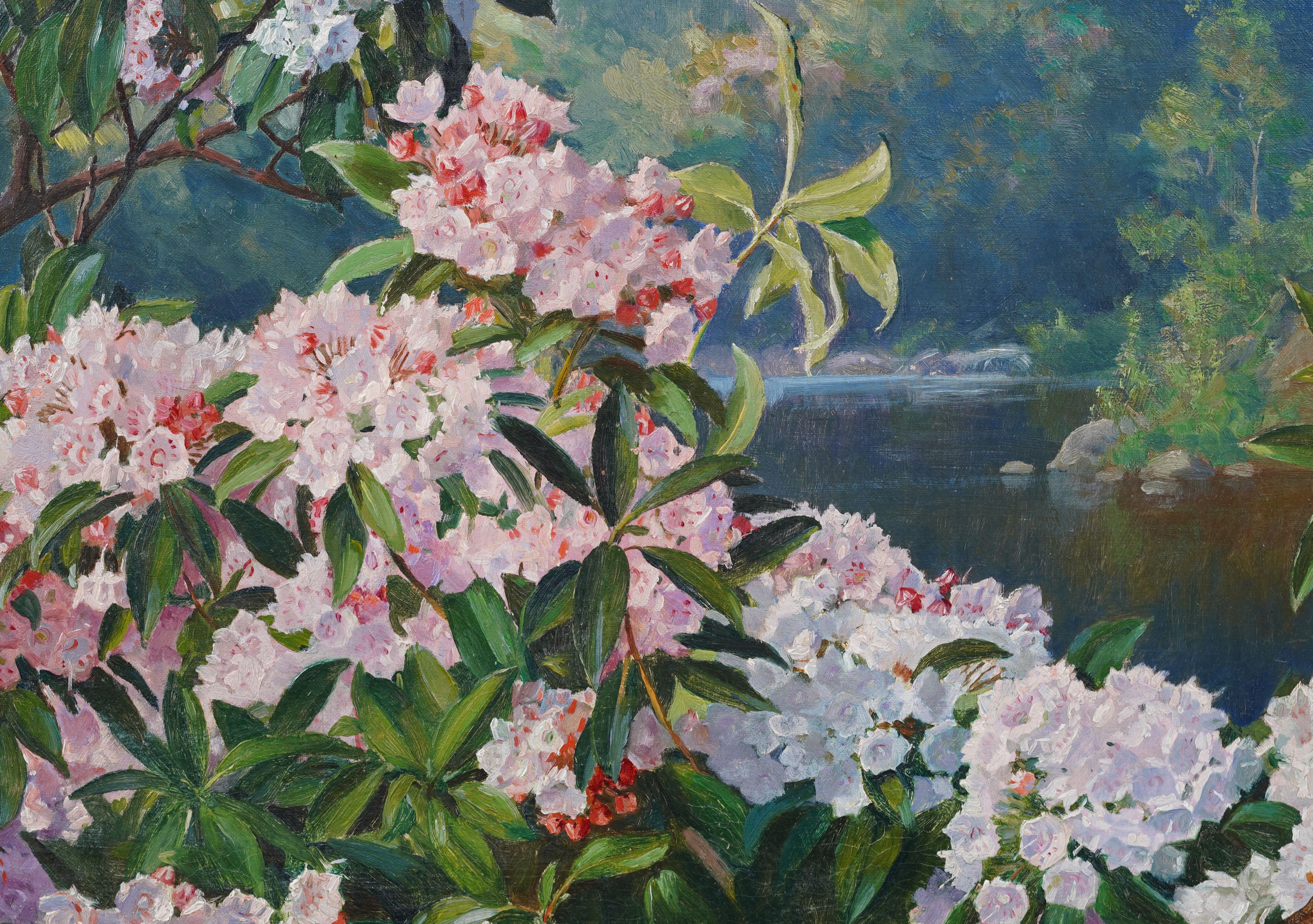 Nature morte impressionniste américaine ancienne à la fleur de rhododendron en vente 5