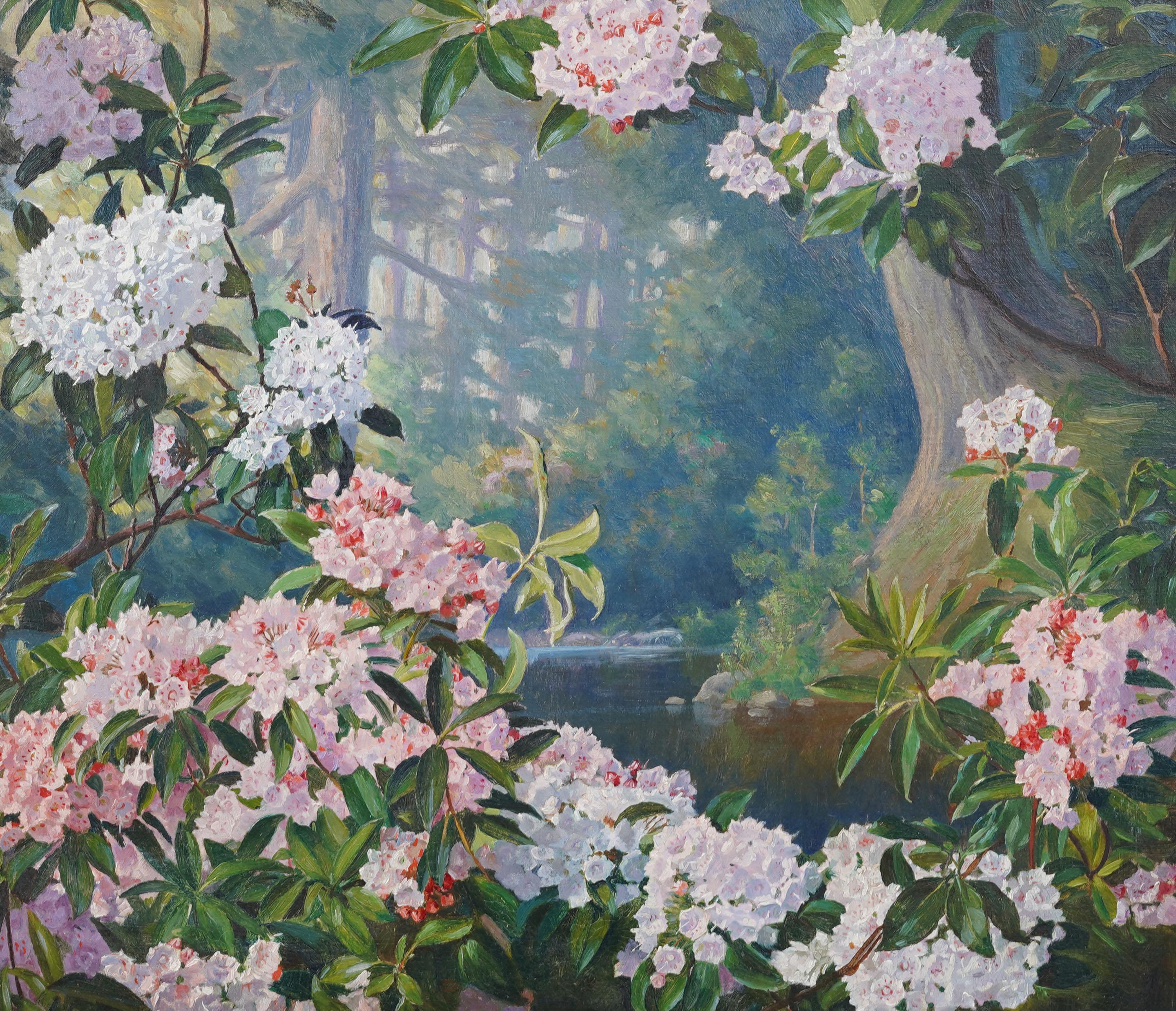 Nature morte impressionniste américaine ancienne à la fleur de rhododendron en vente 1