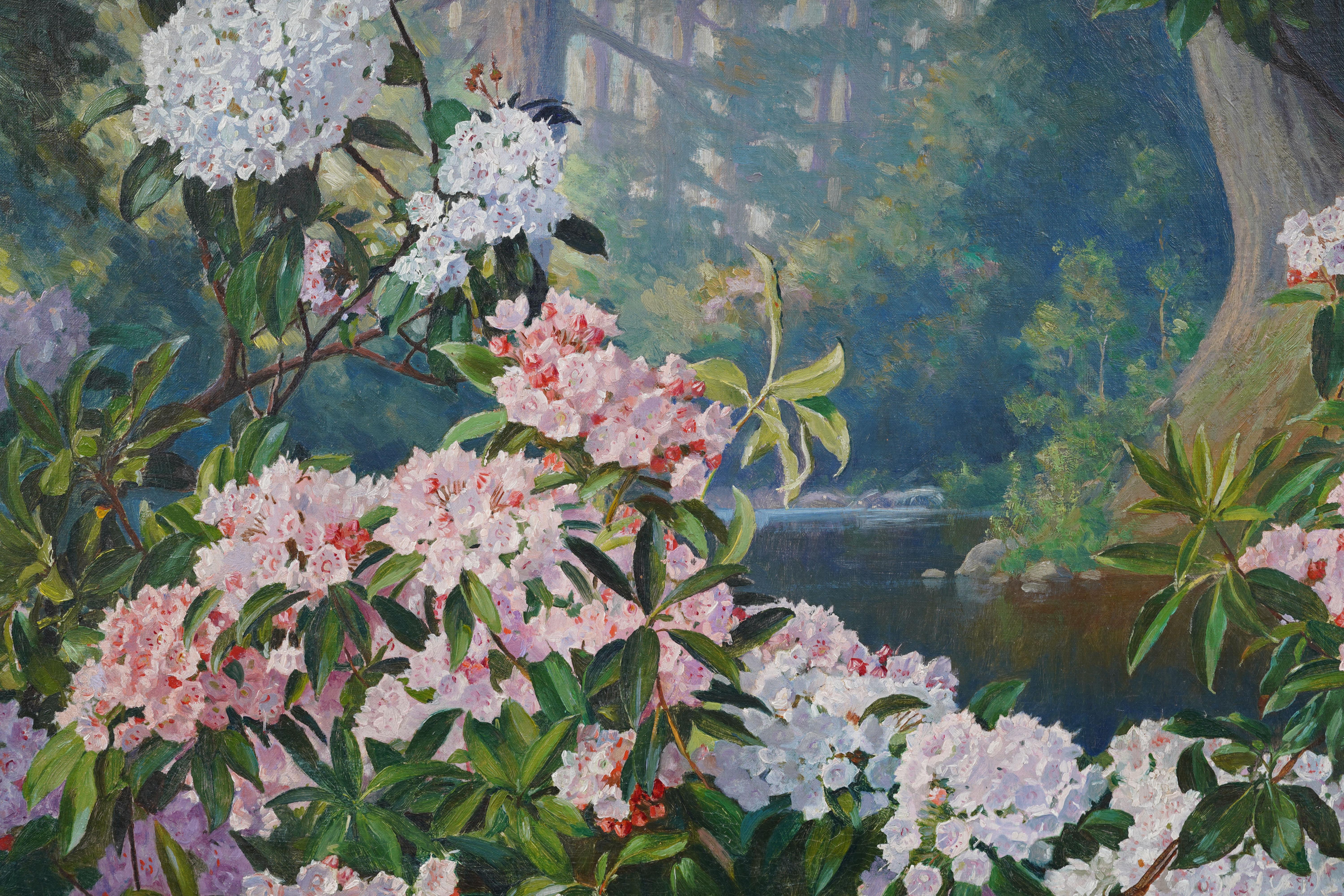 Nature morte impressionniste américaine ancienne à la fleur de rhododendron en vente 3