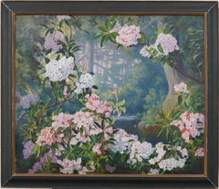 Antique American Impressionist Masterful Rhododendron Flower Still Life Painting