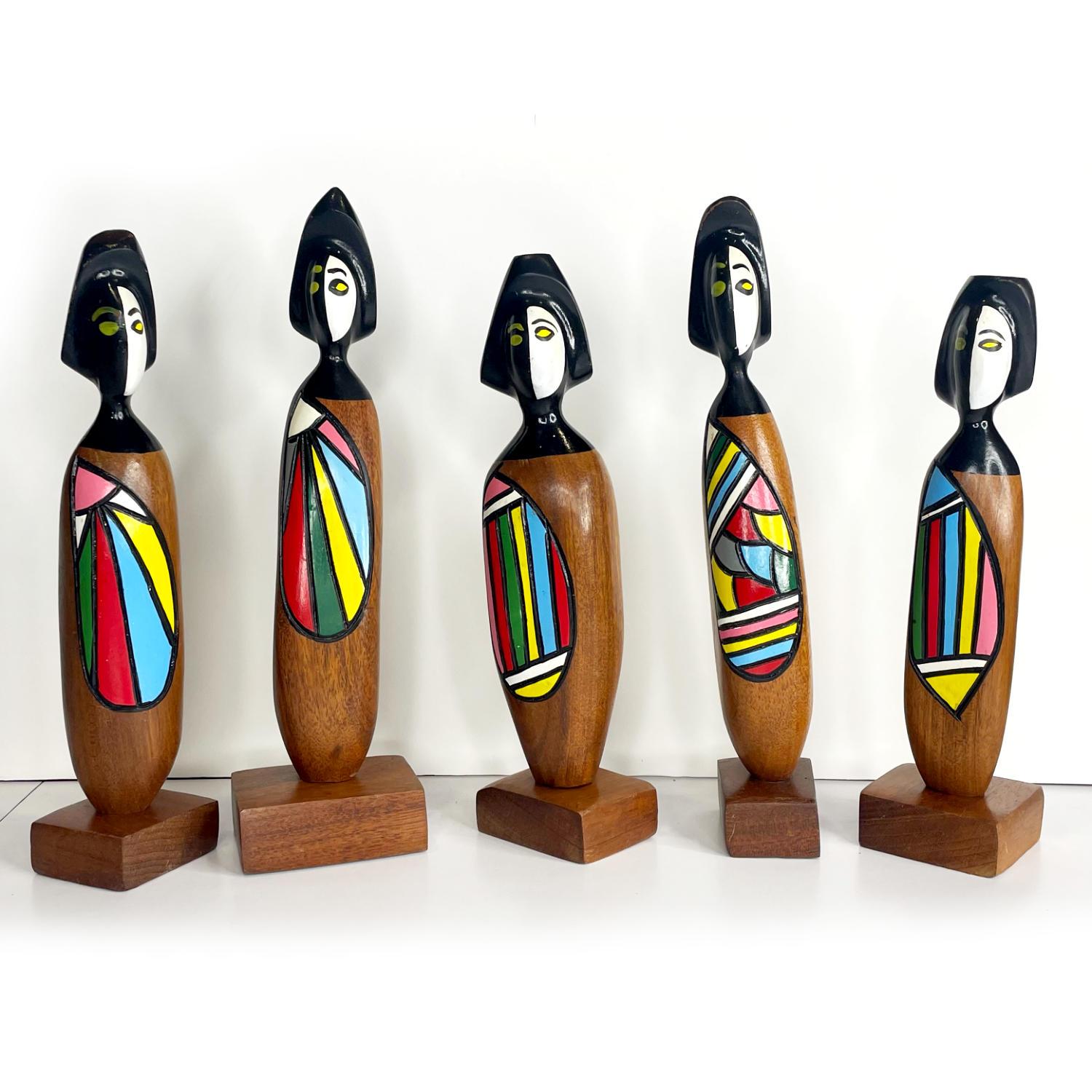Frank Coronado - Figurine cubiste in legno in stile Picasso moderno di metà secolo In condizioni ottime in vendita a Chattanooga, TN