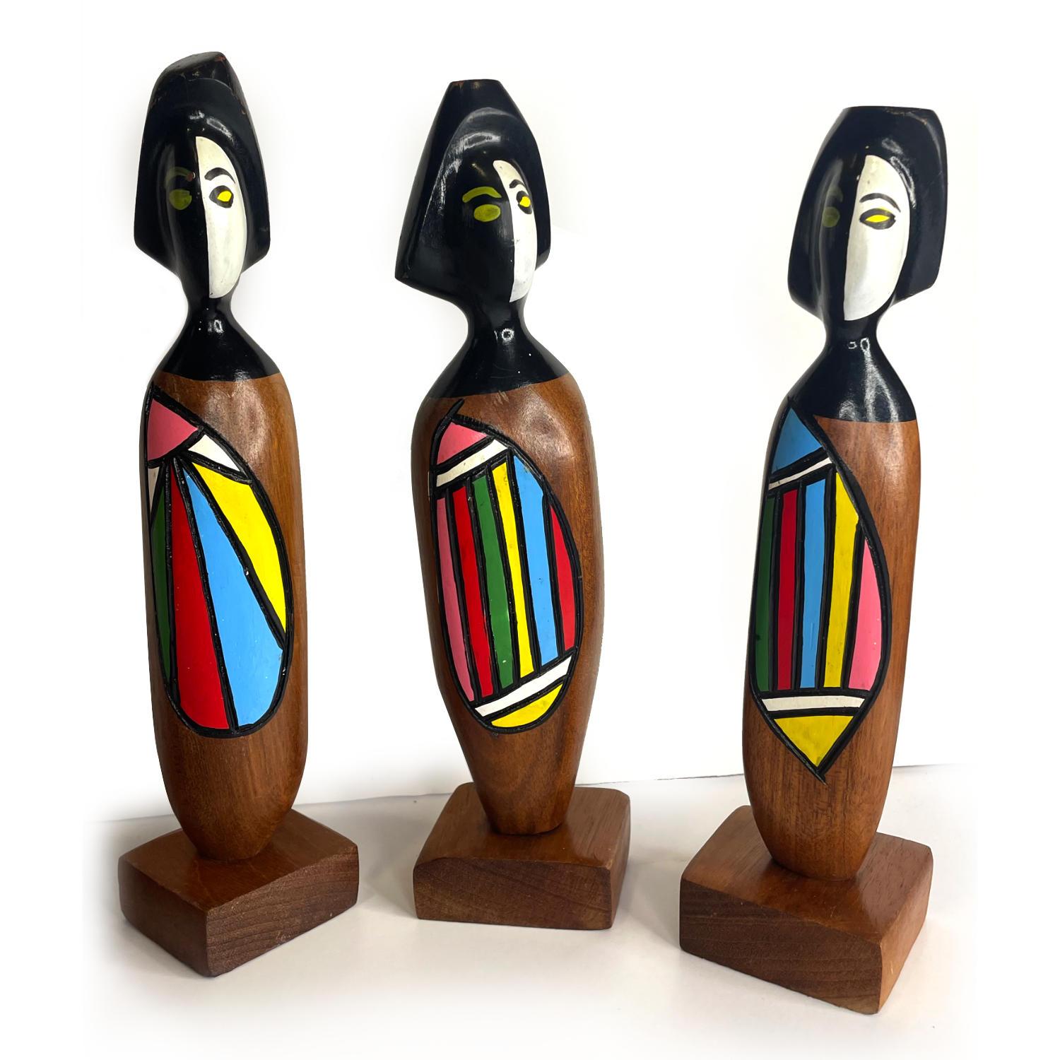 Legno massiccio Frank Coronado - Figurine cubiste in legno in stile Picasso moderno di metà secolo in vendita