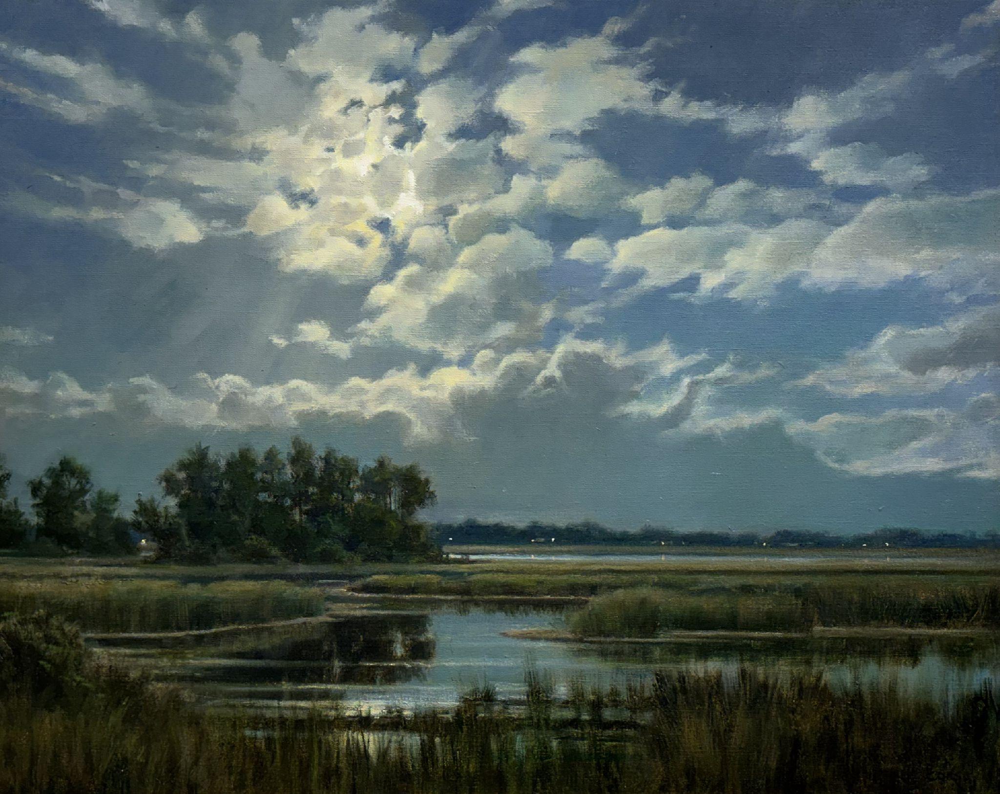 "Moonlight Over the Water" landscape painting by Frank Corso