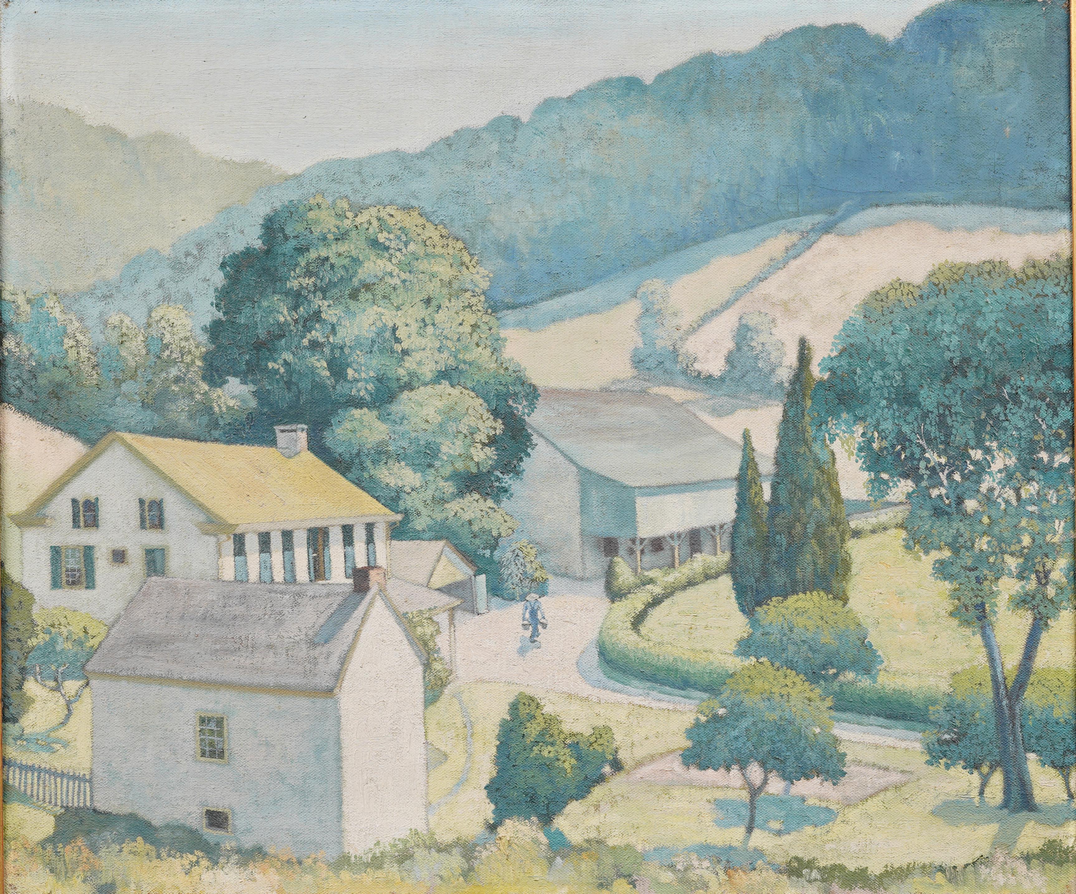 Incredible early American impressionist landscape painting by Frank De Villo Knapp (Born 1896) .  Oil on cancas.  Nicely framed in a period gold impressionist frame.  Great impasto and I love the color palette here.  Signed.  Exhibited at the PAFA