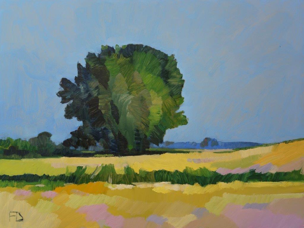 Landscape Painting Frank Dekkers - « À Lopikerkapel », peinture à l'huile contemporaine néerlandaise d'un paysage au printemps
