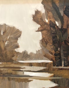 ''Flooded Waal River'', Contemporary Dutch Oil Painting of a Landscape