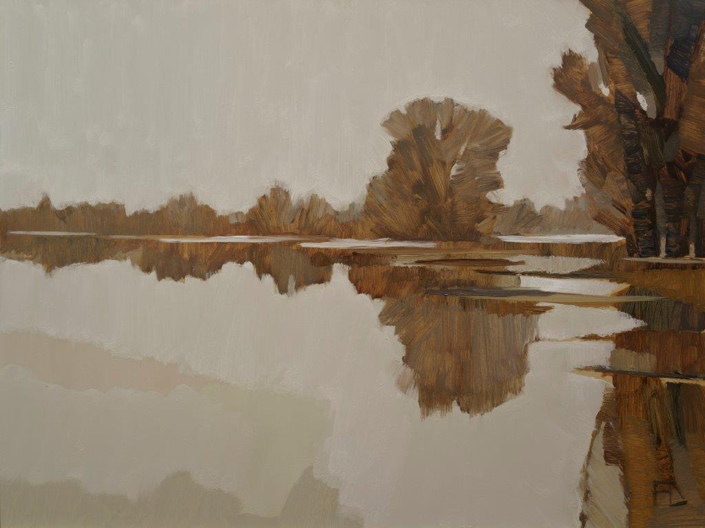 Frank Dekkers Landscape Painting - ''Flooded Waal River'', Contemporary Dutch Oil Painting of a Landscape
