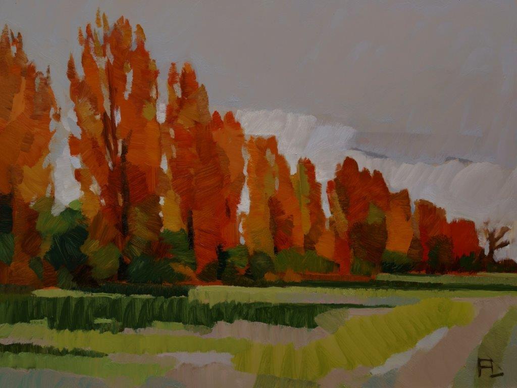 Frank Dekkers Landscape Painting - ''Flowering Poplars'', Contemporary Dutch Oil Painting of a Landscape