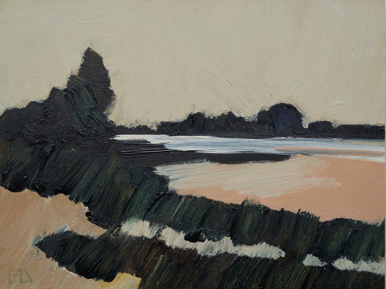 Landscape Painting de Frank Dekkers - Paisaje en miniatura 0421''Paisaje holandés contemporáneo en miniatura Pintura al óleo