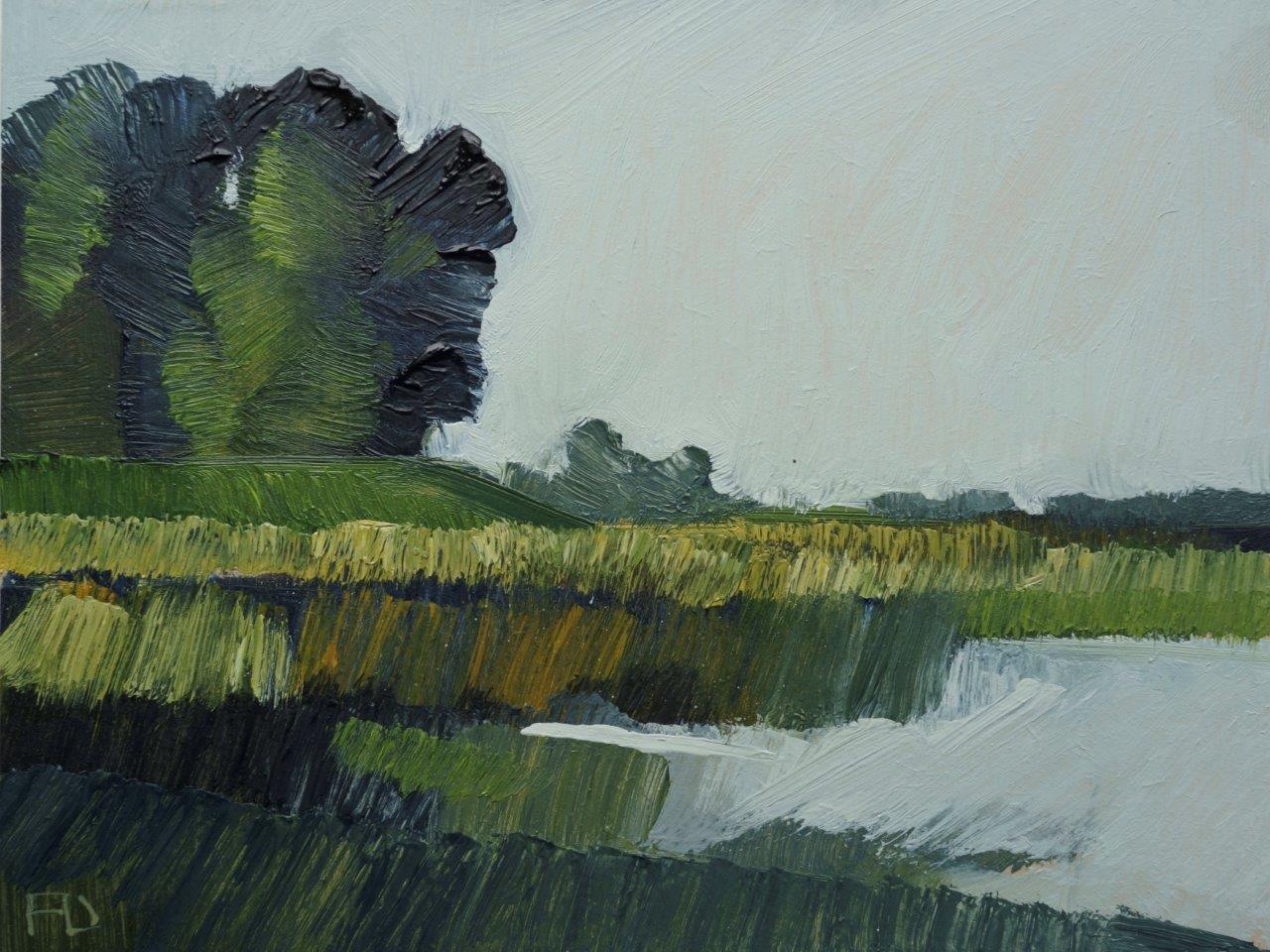 Frank Dekkers Landscape Painting - ''Landscape Miniature 0821''Contemporary Dutch Landscape Miniature Oil Painting 