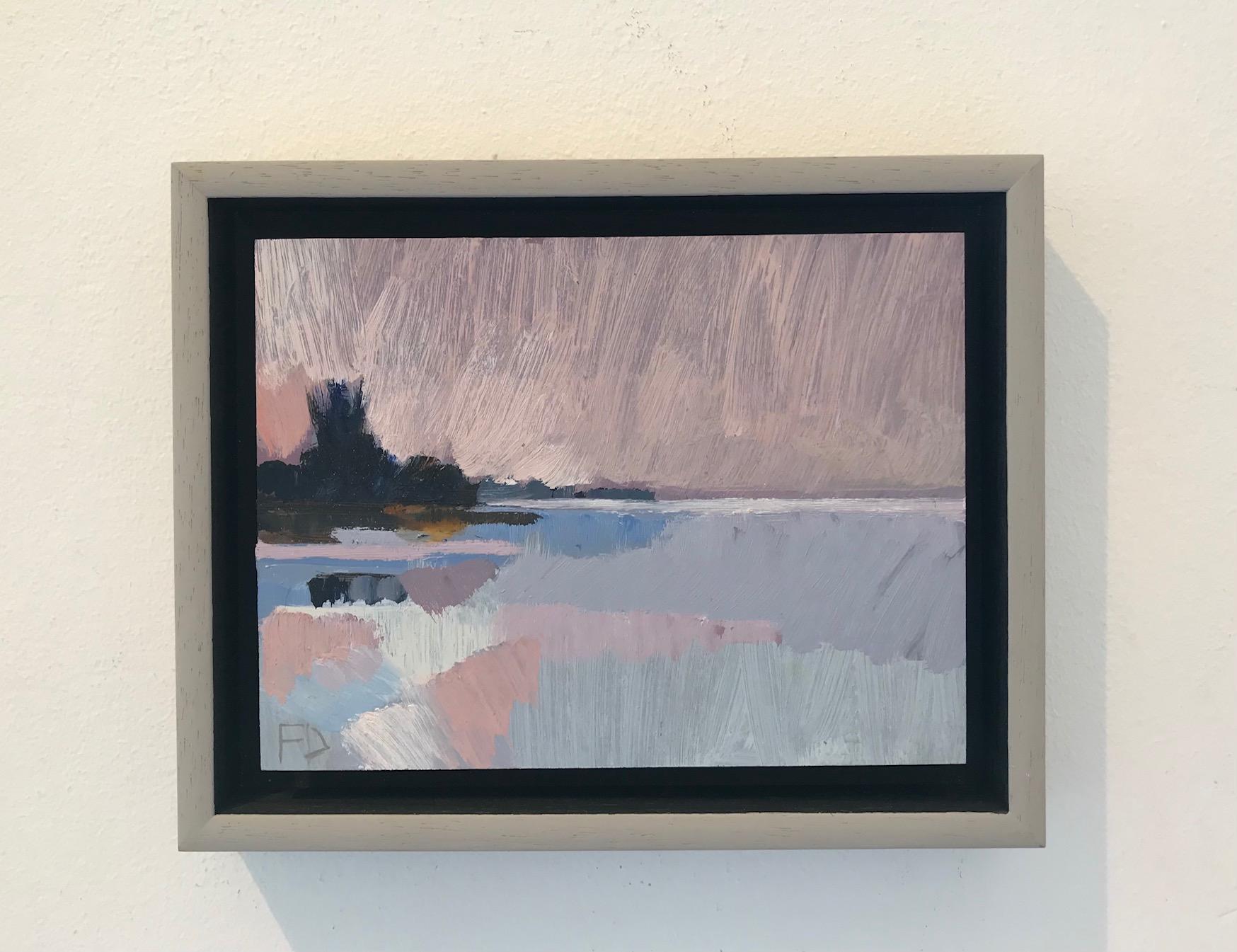 ''Paisaje miniatura cielo lila'', Pintura al óleo contemporánea paisaje miniatura - Painting de Frank Dekkers