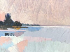 ''Landscape Miniature Lilac Sky', Contemporary Landscape Miniature Oil Painting 