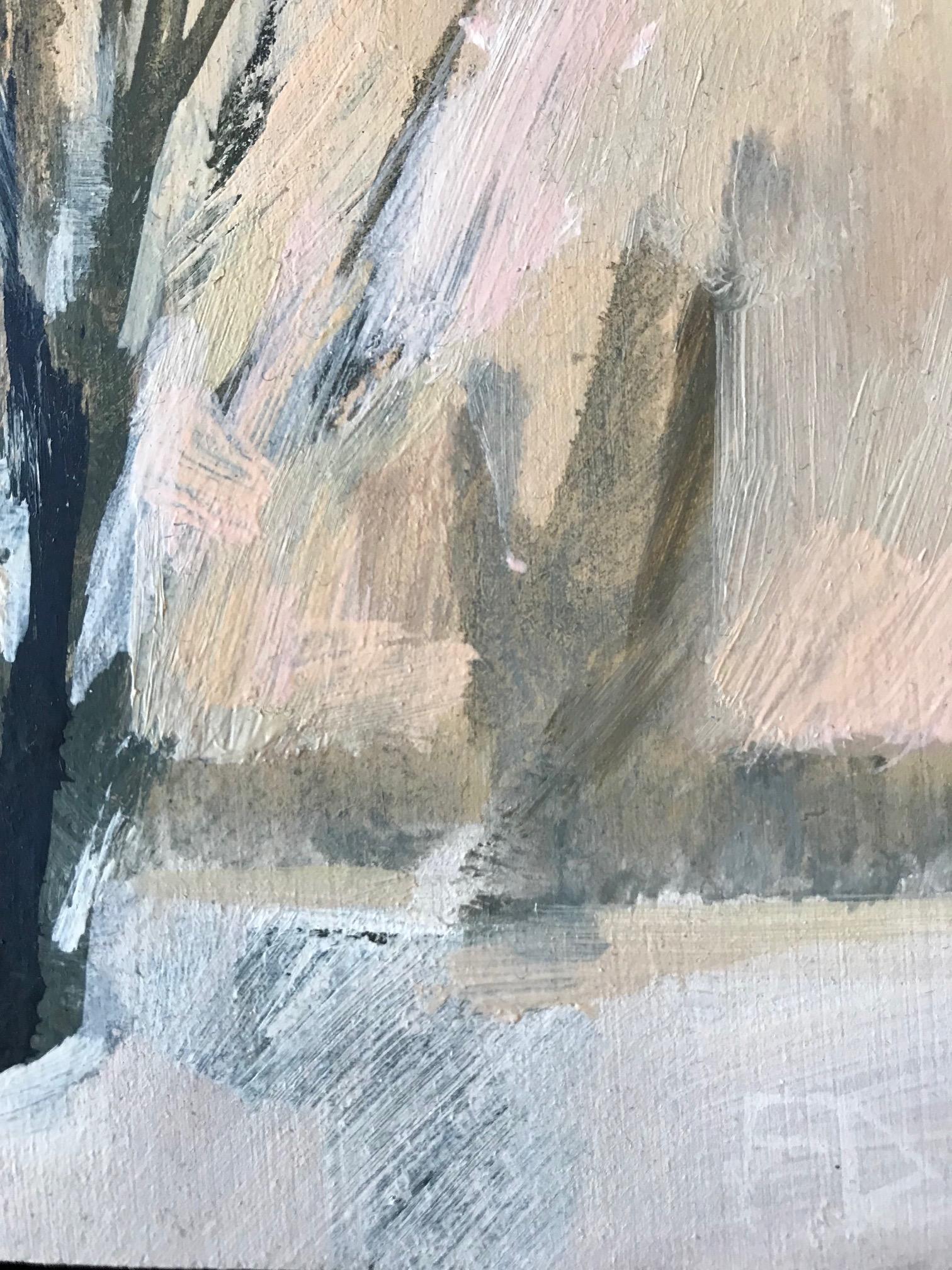 ''Paesaggio in miniatura neve'', pittura ad olio contemporanea di paesaggio in miniatura - Landscape Painting Beige di Frank Dekkers