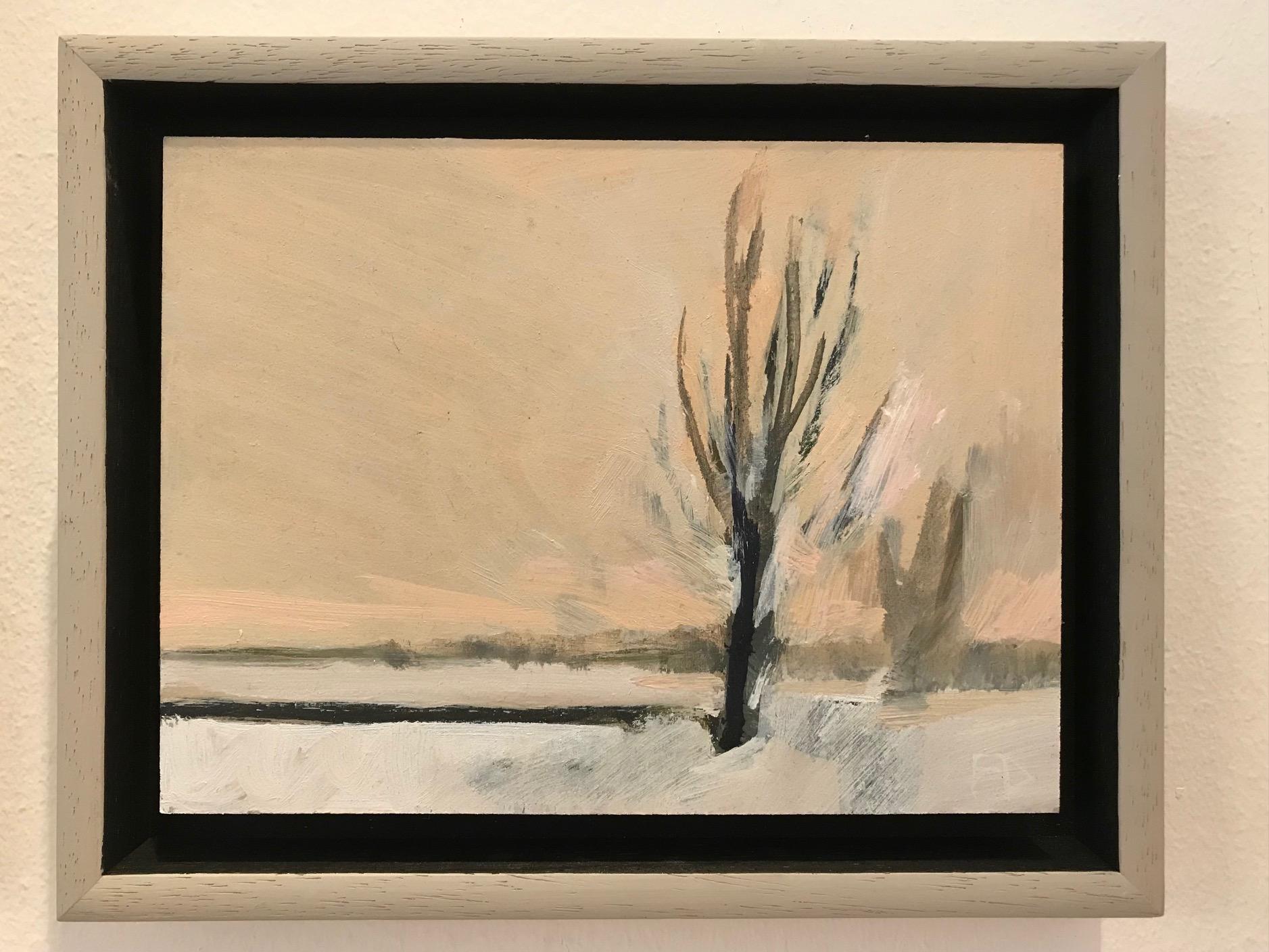 ''Landscape Miniature Snow', Contemporary Landscape Miniature Oil Painting  For Sale 2