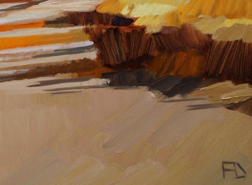 « Low Tide », peinture à l'huile contemporaine néerlandaise d'un paysage - Marron Landscape Painting par Frank Dekkers