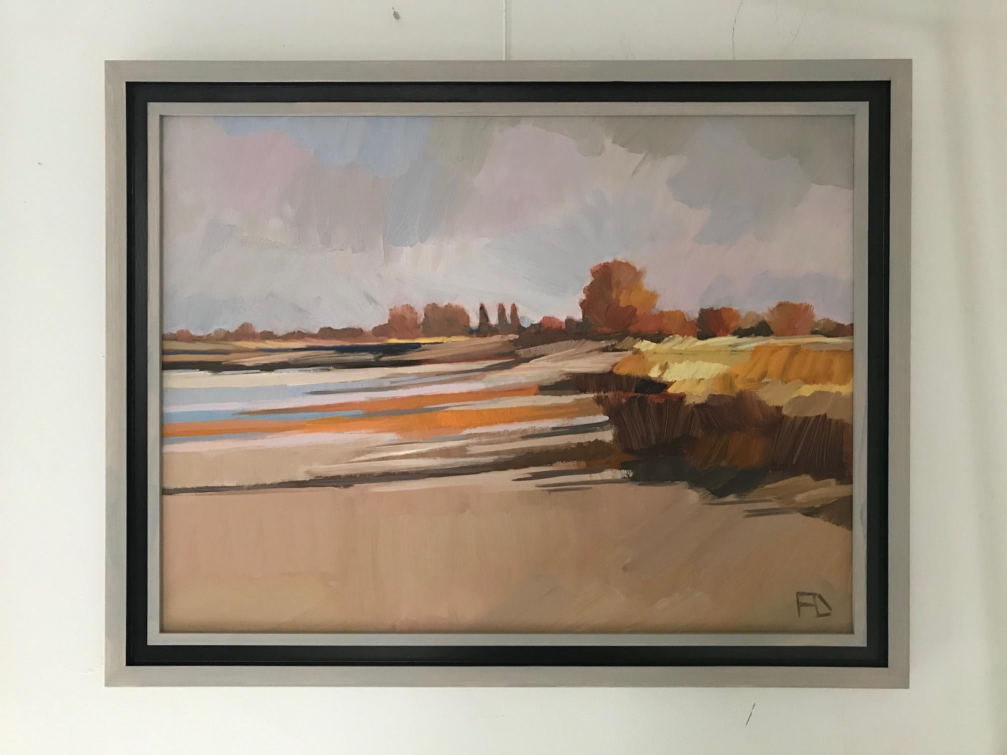 ''Low Tide'', Contemporary Dutch Oil Painting of a Landscape - Brown Landscape Painting by Frank Dekkers