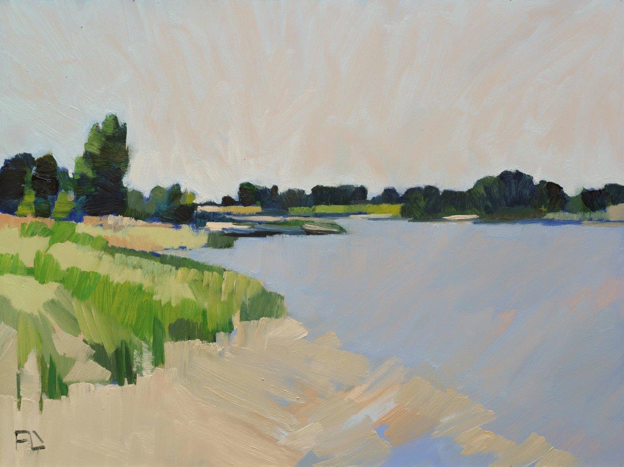 Frank Dekkers Landscape Painting - ''Low Tide'', Contemporary Dutch Oil Painting of a Landscape 