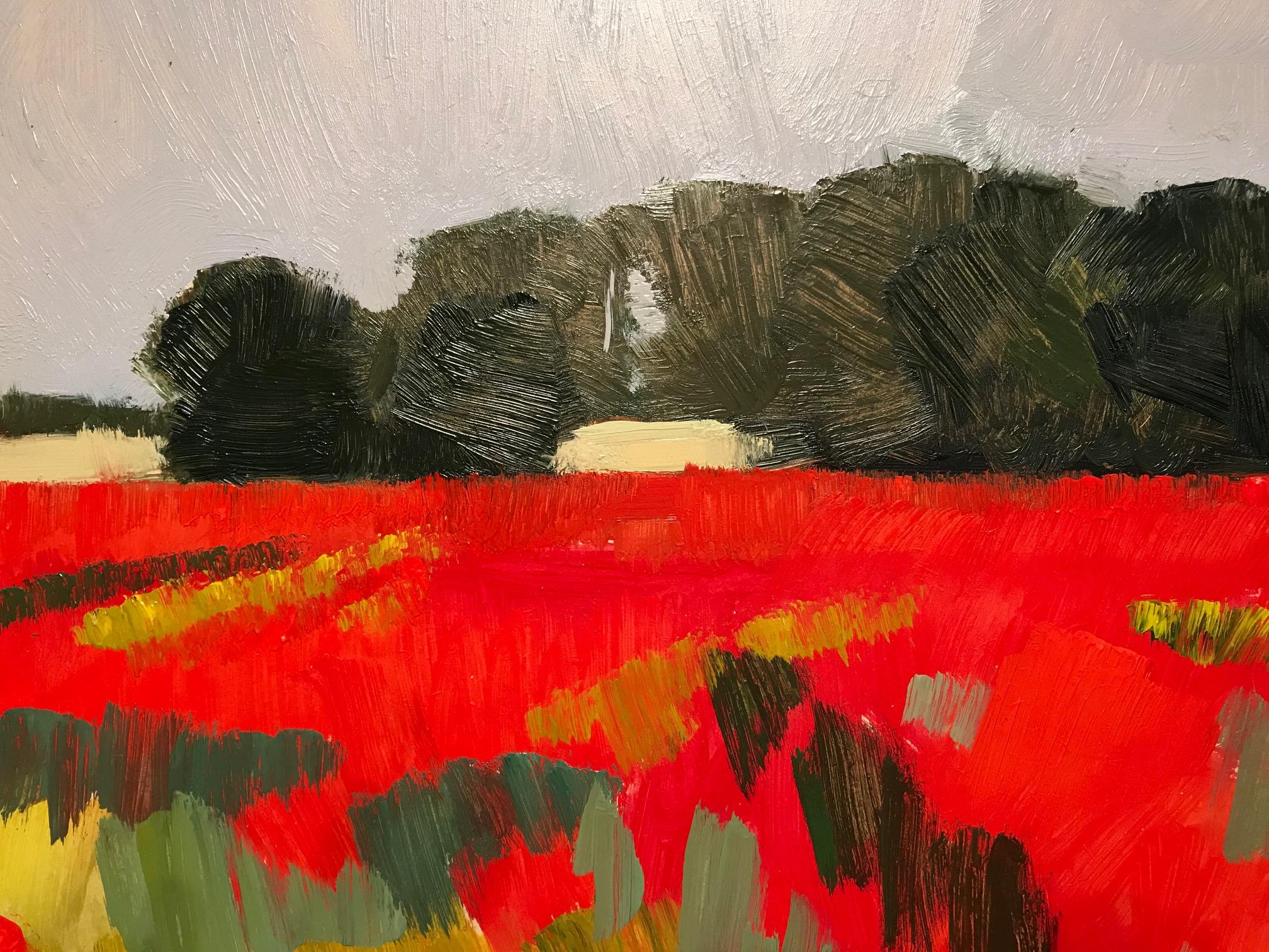 ''Poppies in a Field'', Contemporary Dutch Oil Painting of a Landscape   - Brown Landscape Painting by Frank Dekkers