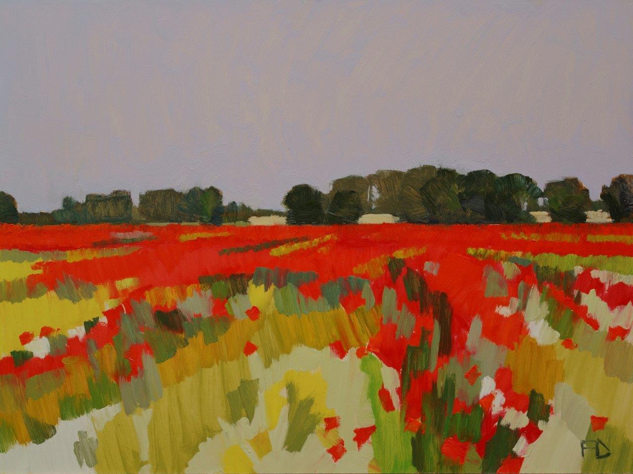 Frank Dekkers Landscape Painting - ''Poppies in a Field'', Contemporary Dutch Oil Painting of a Landscape  