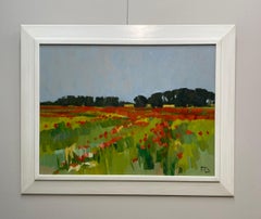 Campo de amapolas - Pintura impresionista contemporánea del siglo XXI sobre un paisaje