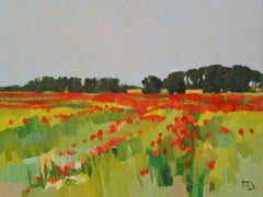 Champ de coquelicots - Peinture impressionniste contemporaine du 21e siècle représentant un paysage