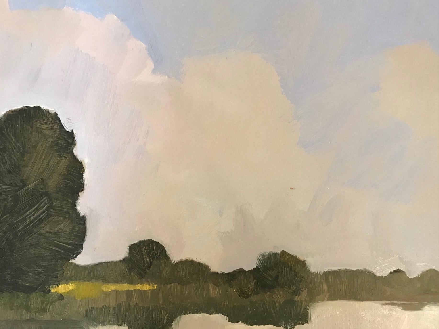 ''Silent Lek'', Contemporary Dutch Oil Painting of a Landscape - Gray Landscape Painting by Frank Dekkers