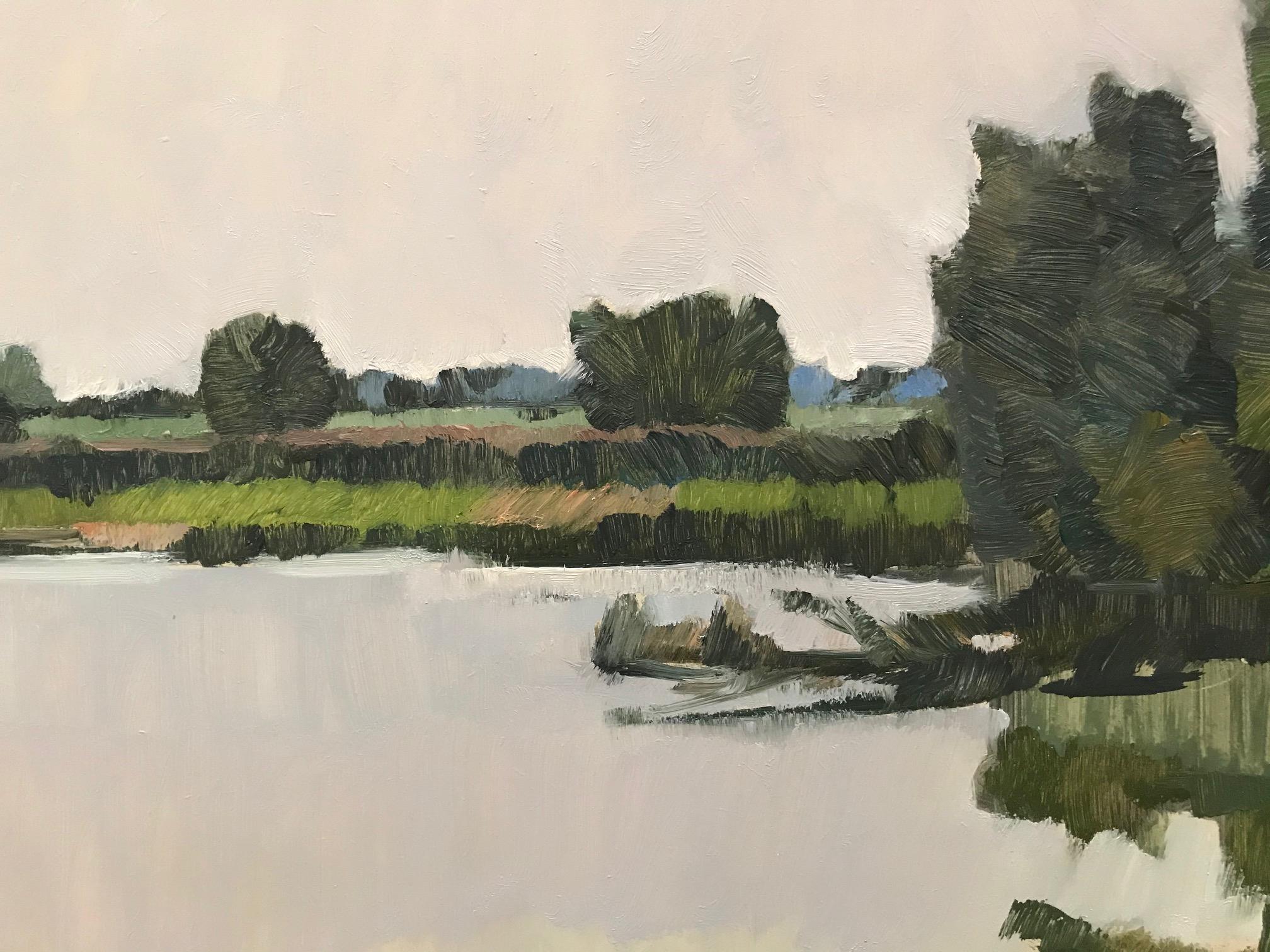 ''Summer Rain'', Contemporary Dutch Oil Painting of a Landscape in Summer  - Gray Landscape Painting by Frank Dekkers