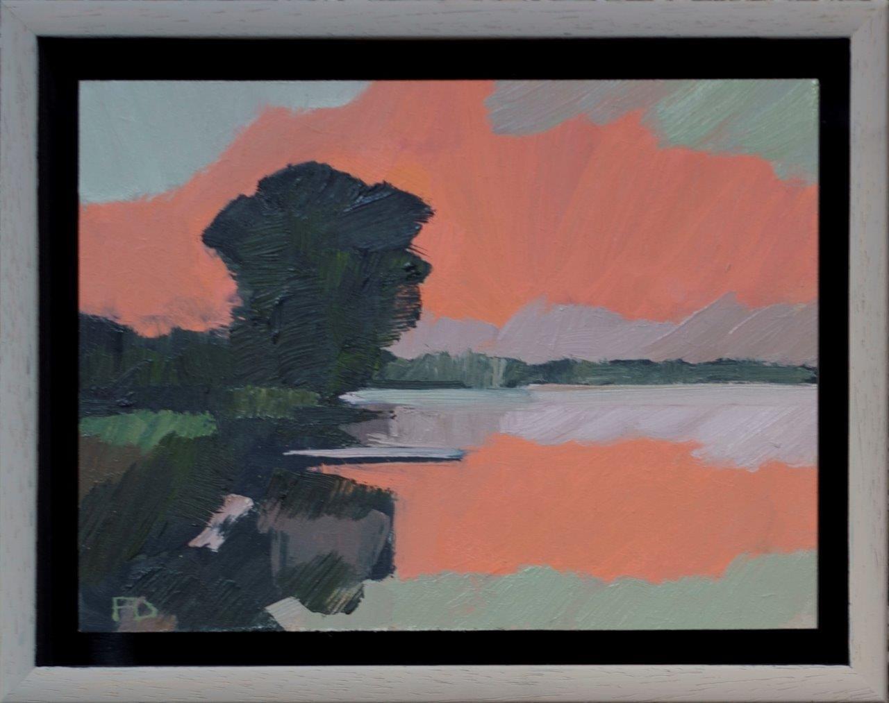 Frank Dekkers Landscape Painting - ''Sunset'', Contemporary Dutch Oil Painting of a Landscape in April