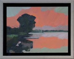 « Sunset », peinture à l'huile contemporaine néerlandaise d'un paysage en avril