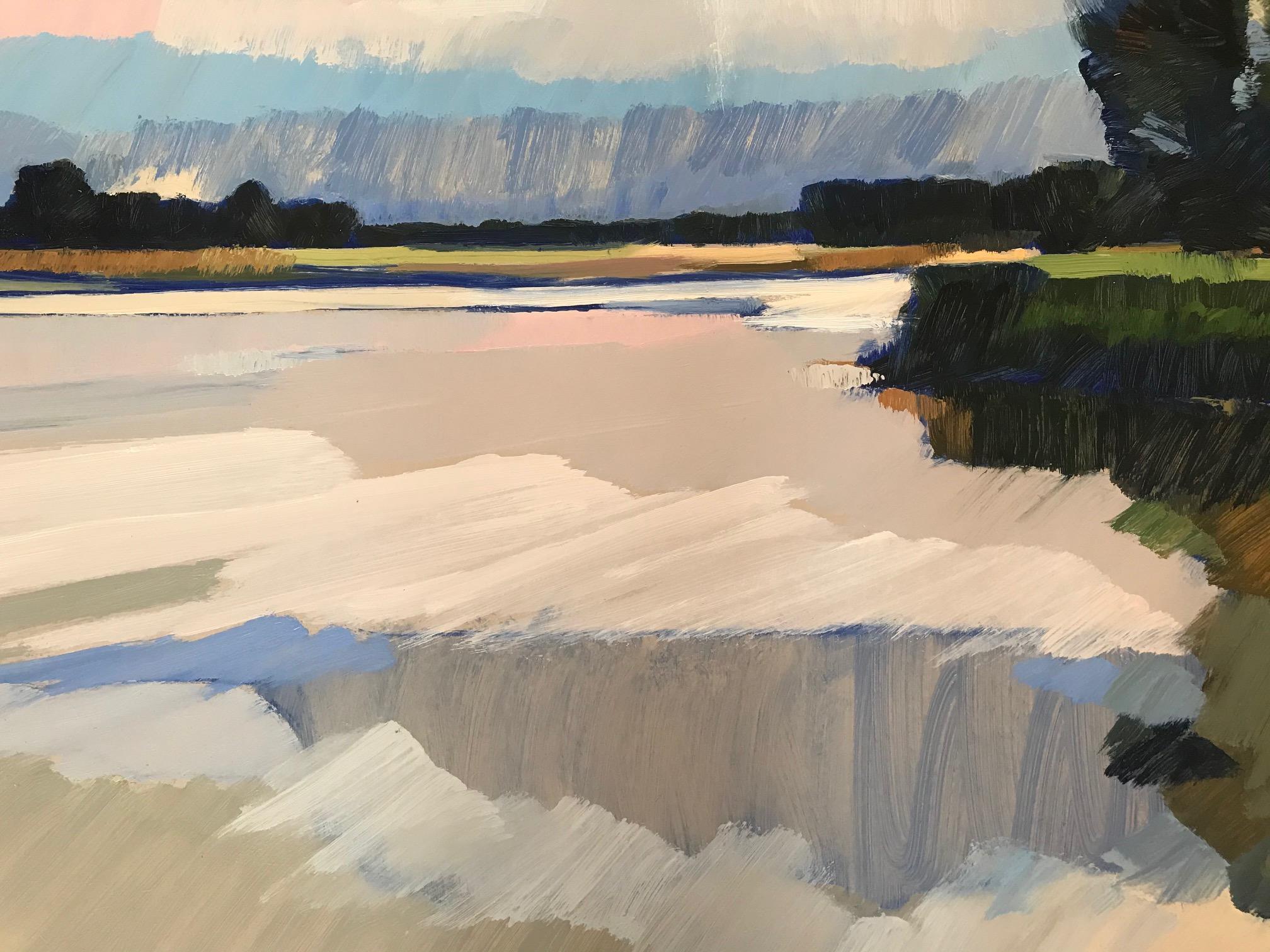 ''L'Uiterwaard pieno di vita'', dipinto ad olio olandese contemporaneo di un paesaggio - Landscape Painting Grigio di Frank Dekkers