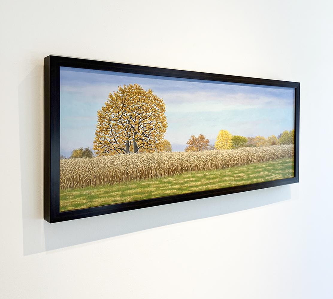 Autumn's Gleaning (Pittura paesaggistica fotorealista del fogliame autunnale e del prato) - Painting Fotorealista di Frank DePietro