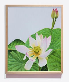 Lotus 85: Photorealist Still Life, Landscape Painting of Pink / White Flower