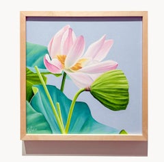 Lotus Flower 83: Photorealist Botanical Still Life Painting of Pink Flowers