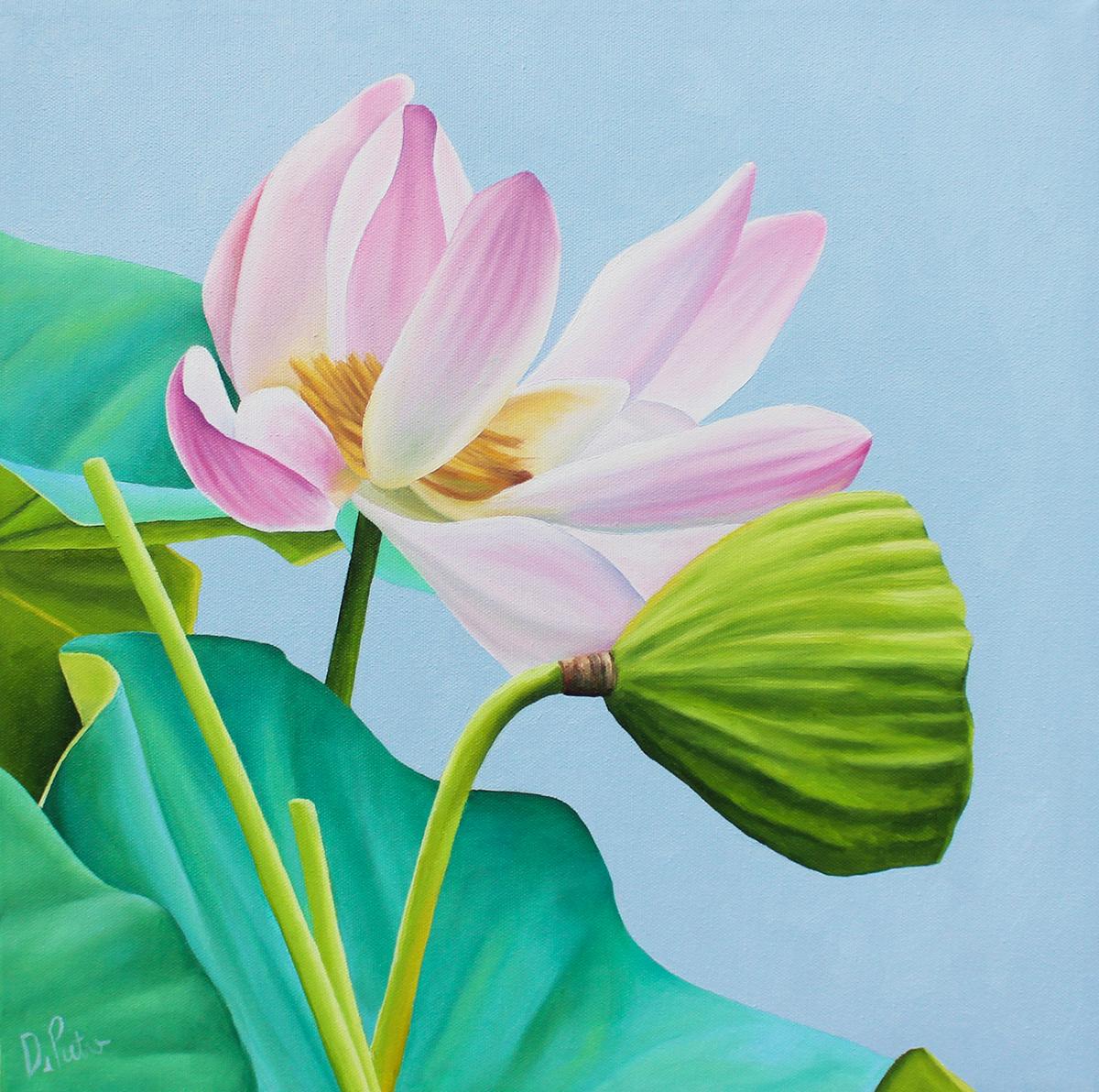 Lotus Flower 83: Photorealist Botanical Still Life Painting of Pink Flowers