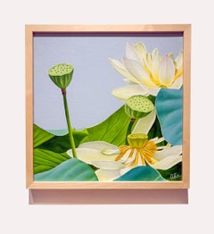 Lotus Flower 84: Photorealist Botanical Still Life Painting of White Flowers