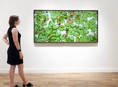 Water Lilies 62: Photorealist Still Life, Landscape Painting of Green Flowers