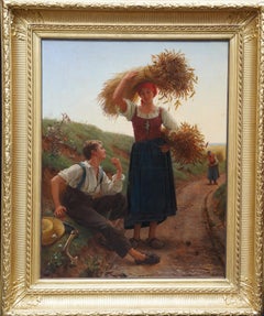 French Harvest Romance - British 19th Century art figurative oil painting France