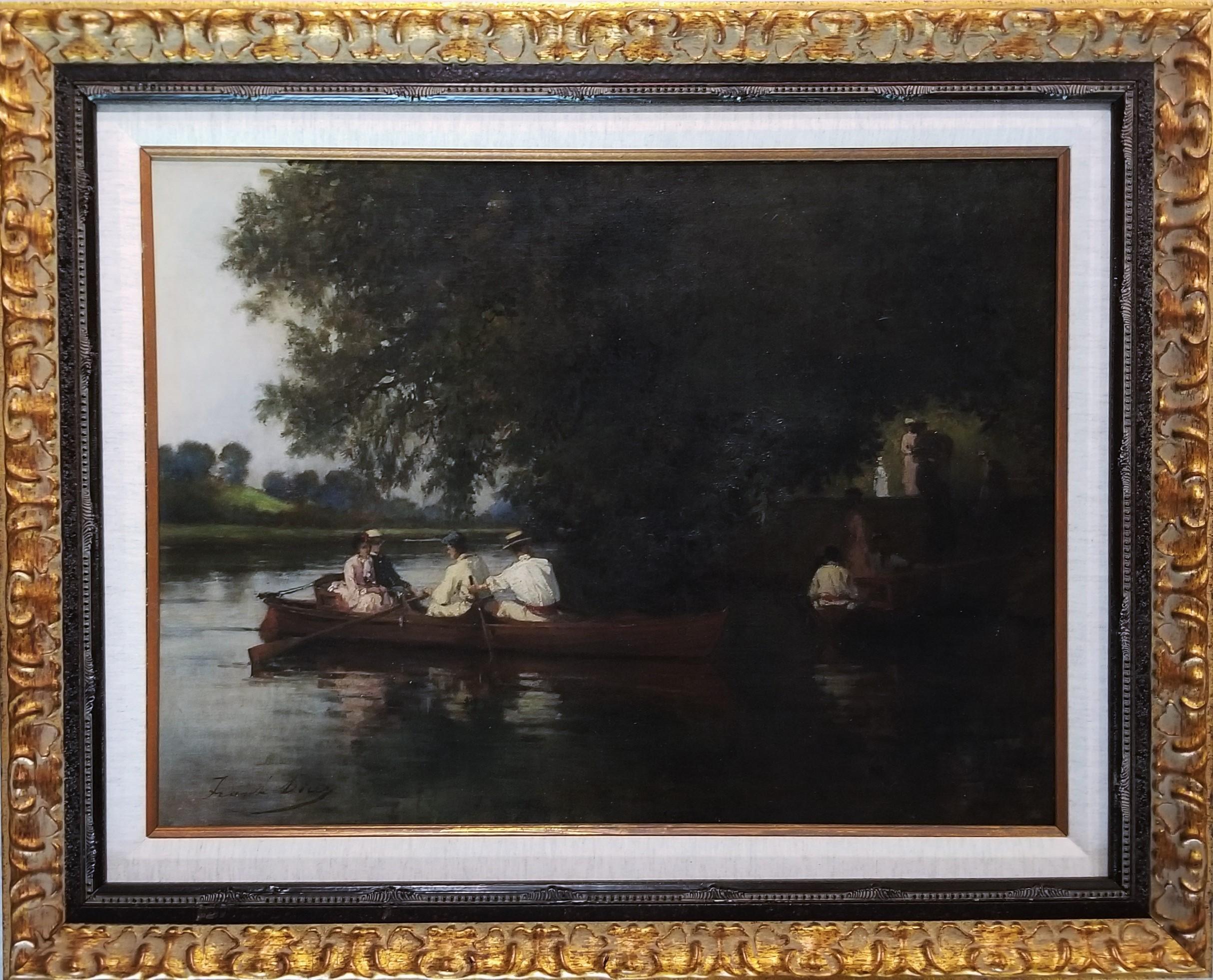 Promenade en Bateau en Soirée (Abendliche Bootsfahrt) /// Impressionistische Malerei Kunst – Painting von Frank Dicey